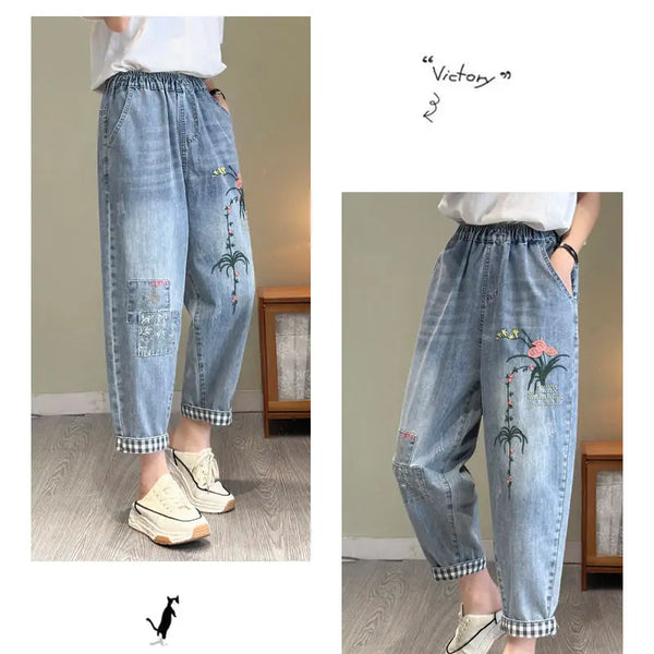 Pantalon holgado con bordado elegante para mujer, dale frescura y estilo a tu outfit