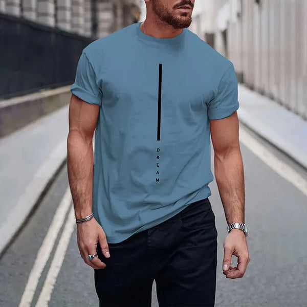 ¡Novedades 2025! Camiseta de manga corta negra pura con letras sencillas estampadas con cuello redondo, camiseta informal para hombre con temperamento para Calle