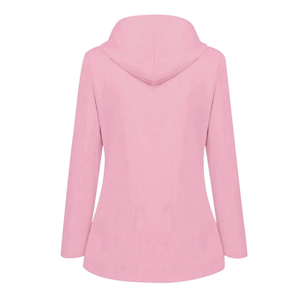 Chaqueta impermeable para mujer, gabardinas largas con capucha, cortavientos forrado, chaqueta de viaje, chaqueta de lluvia a rayas sólidas para exteriores