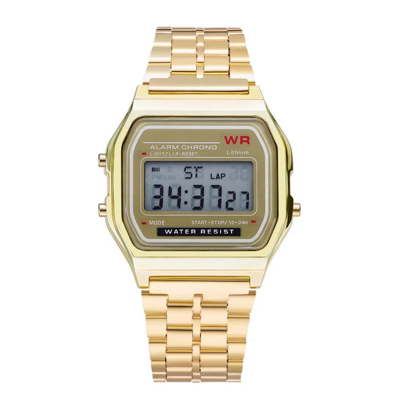 Reloj con correa de acero F91W, reloj de negocios para hombre, reloj de pulsera deportivo digital LED multifunción, reloj electrónico