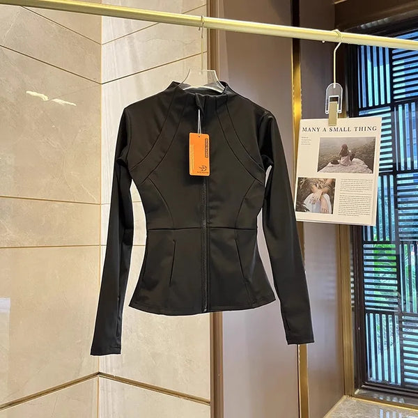 Chaqueta deportiva con cremallera para mujer, abrigos para entrenamiento y correr, cárdigan cálido de manga larga para gimnasio, chaqueta ajustada, ropa deportiva