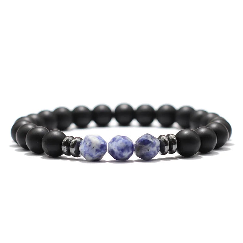 Pulsera de moda para Hombre, pulsera de piedra de ónix negro, ojos de tigre naturales irregulares, cuentas de sodalita, accesorios para Hombre