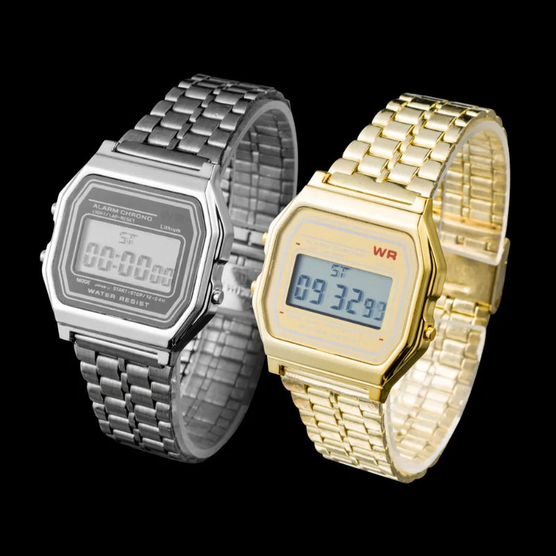 Reloj con correa de acero F91W, reloj de negocios para hombre, reloj de pulsera deportivo digital LED multifunción, reloj electrónico