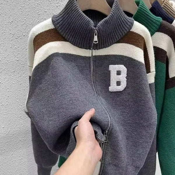 Cárdigan tejido con cuello de media altura y cremallera, suéter de retazos con letras, abrigo para hombre y mujer, Tops de moda de nueva tendencia para Otoño e Invierno