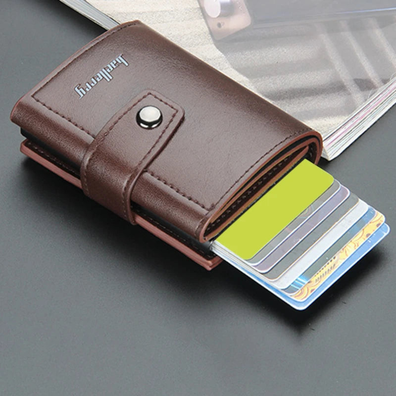 Tarjetero de cuero PU para hombre y mujer, tarjetero de identificación de negocios, Metal RFID, caja de aluminio Vintage, billetera para tarjetas, Nota de carbono, nuevo