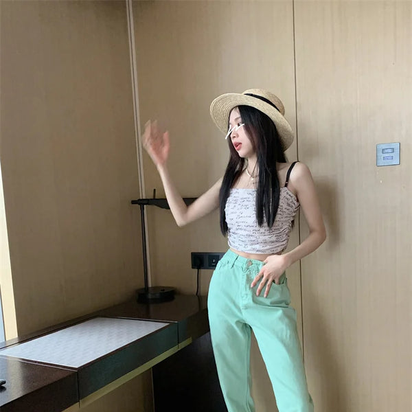 Pantalon Jean de tendencia para mujer, Pantalones vaqueros rasgados con hendidura casuales sueltos de pierna recta de cintura alta