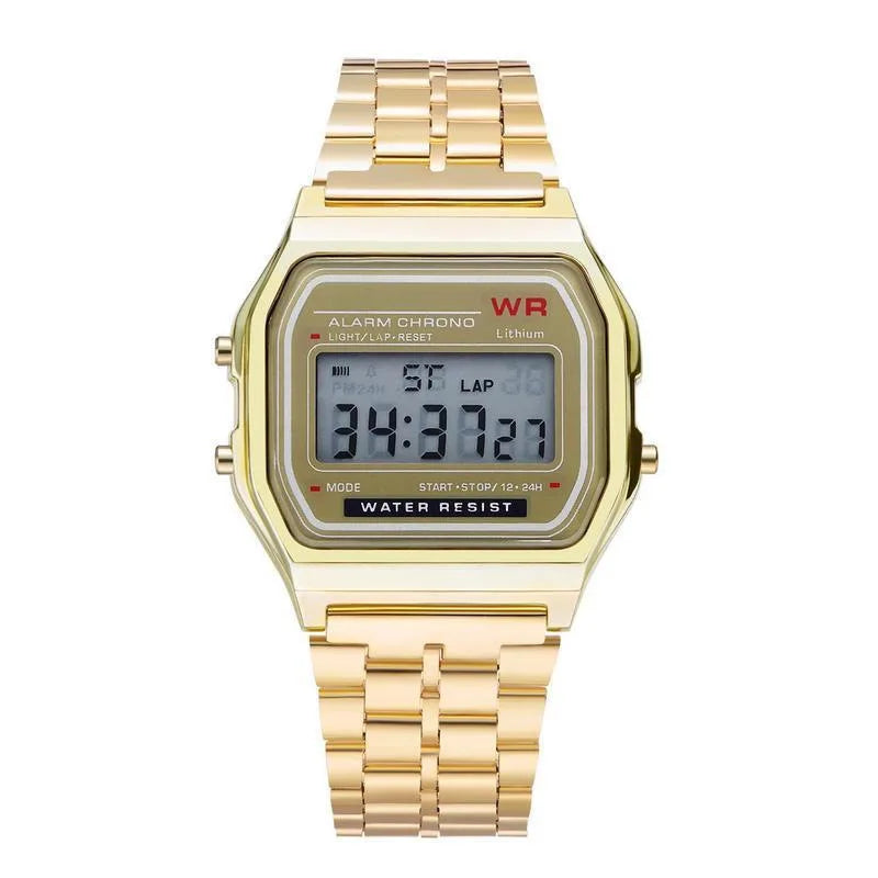Reloj con correa de acero F91W, reloj de negocios para hombre, reloj de pulsera deportivo digital LED multifunción, reloj electrónico