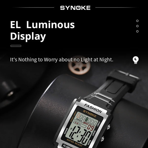 Reloj electrónico deportivo Rectangular para hombre, resistente al agua, luz nocturna de 50M, pantalla grande, despertador, estilo Retro de tendencia