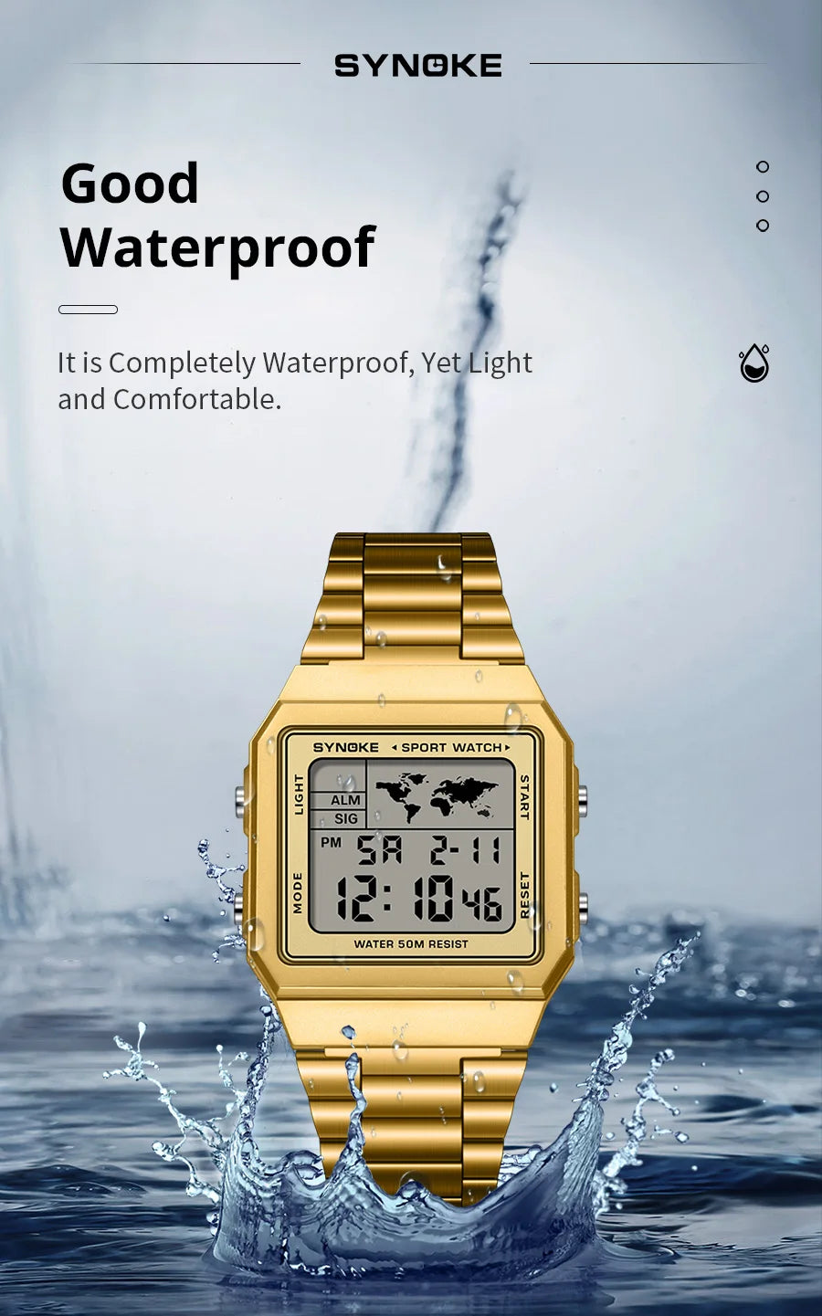 Reloj de acero inoxidable para hombre, cronógrafo de pulsera Digital con pantalla de luz trasera, resistente al agua, 5bar