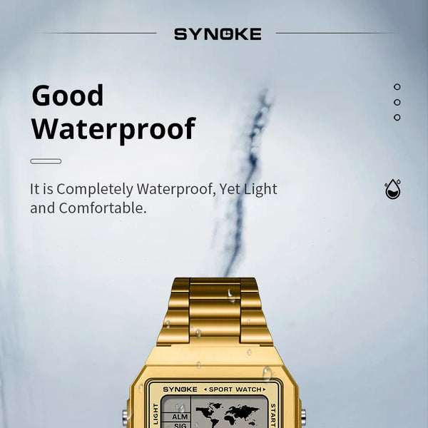Reloj de acero inoxidable para hombre, cronógrafo de pulsera Digital con pantalla de luz trasera, resistente al agua, 5bar