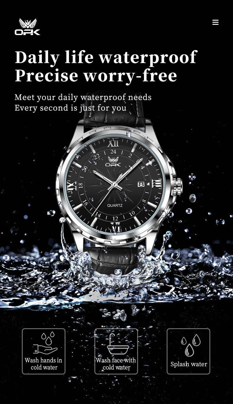 Reloj de cuarzo para hombre con doble calendario y correa de acero marca OPK