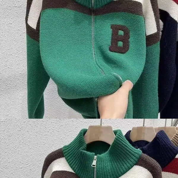 Cárdigan tejido con cuello de media altura y cremallera, suéter de retazos con letras, abrigo para hombre y mujer, Tops de moda de nueva tendencia para Otoño e Invierno