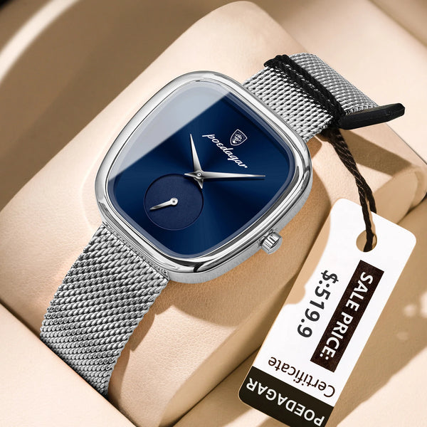 POEDAGAR, Reloj elegante de lujo a la moda para mujer, Reloj resistente al agua para mujer, relojes de cuarzo de acero inoxidable de malla para mujer, Reloj femenino