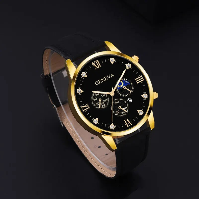 Reloj de pulsera de cuarzo para hombre, conjunto de 2 piezas, con puntero redondo y calendario