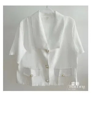 Chaqueta corta de estilo de fragancia para mujer, abrigo informal holgado de manga corta de fibra de poliéster, versión coreana, novedad de verano