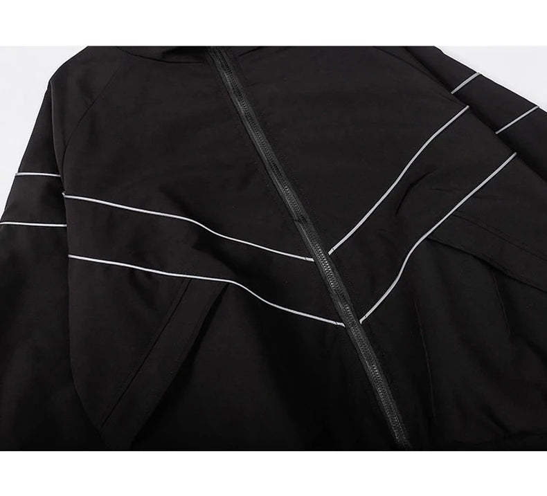 Chaqueta reflectante a rayas para hombre, ropa informal estilo Hip Hop, abrigo con cremallera, cortavientos
