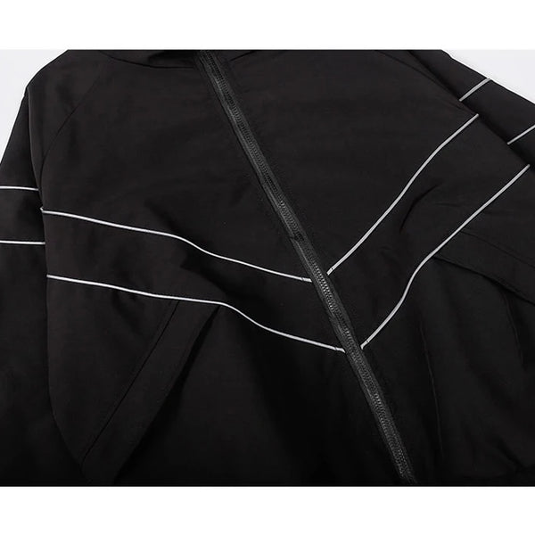 Chaqueta reflectante a rayas para hombre, ropa informal estilo Hip Hop, abrigo con cremallera, cortavientos