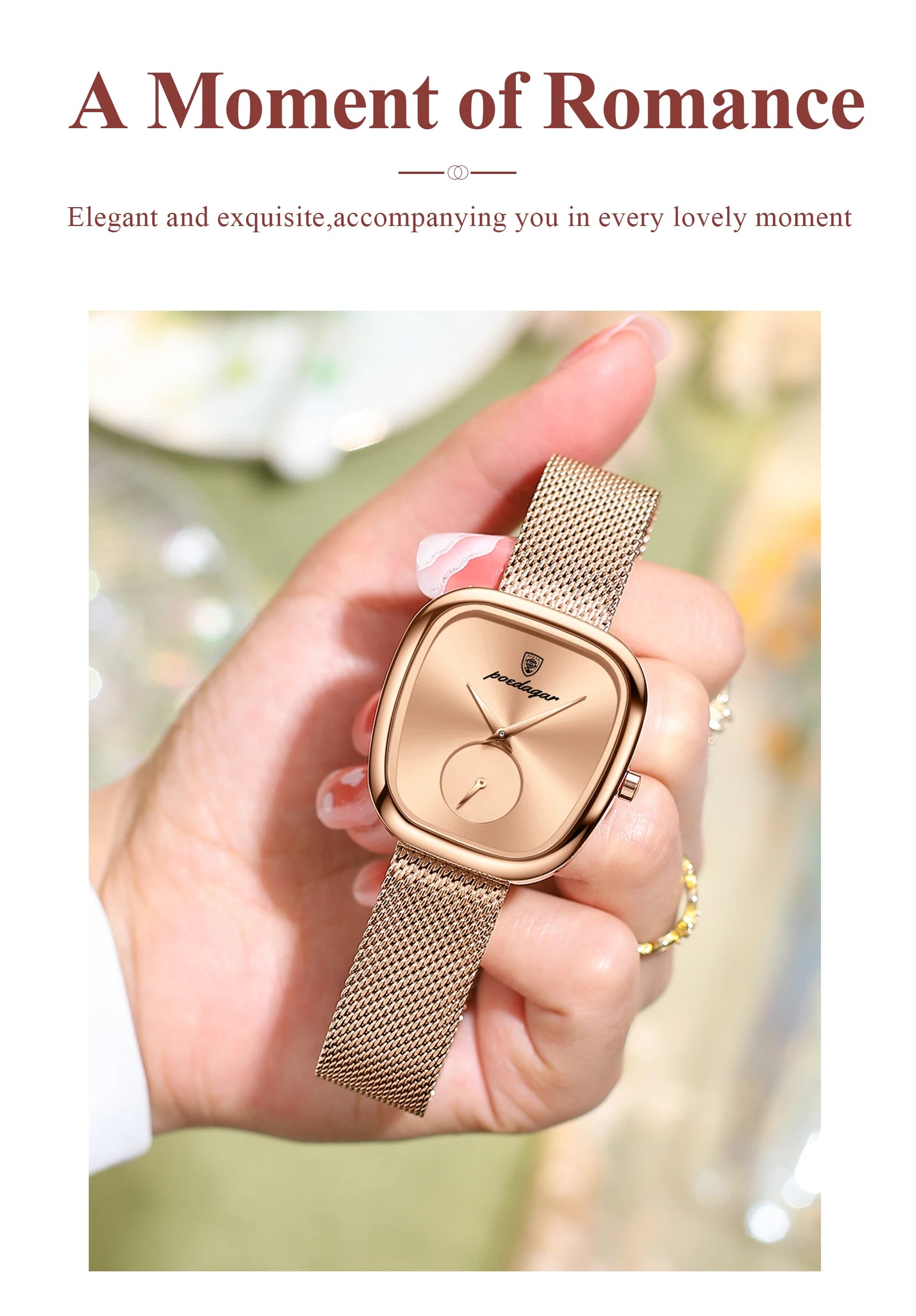 POEDAGAR, Reloj elegante de lujo a la moda para mujer, Reloj resistente al agua para mujer, relojes de cuarzo de acero inoxidable de malla para mujer, Reloj femenino