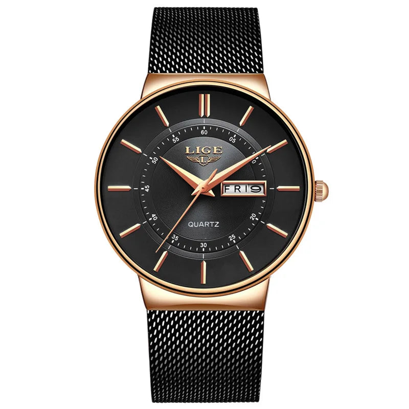 Reloj de lujo para hombre, reloj de fecha ultrafino resistente al agua, correa de acero, reloj de cuarzo informal
