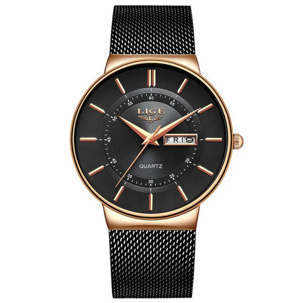 Reloj de lujo para hombre, reloj de fecha ultrafino resistente al agua, correa de acero, reloj de cuarzo informal