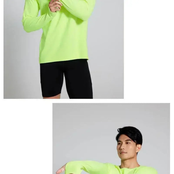 Camiseta para correr maratón para hombre, camiseta de manga larga Anti-UV de secado rápido para entrenamiento, traje de entrenamiento físico con agujero para el pulgar, puño antiestático