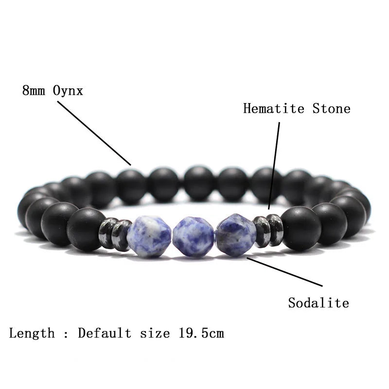 Pulsera de moda para Hombre, pulsera de piedra de ónix negro, ojos de tigre naturales irregulares, cuentas de sodalita, accesorios para Hombre