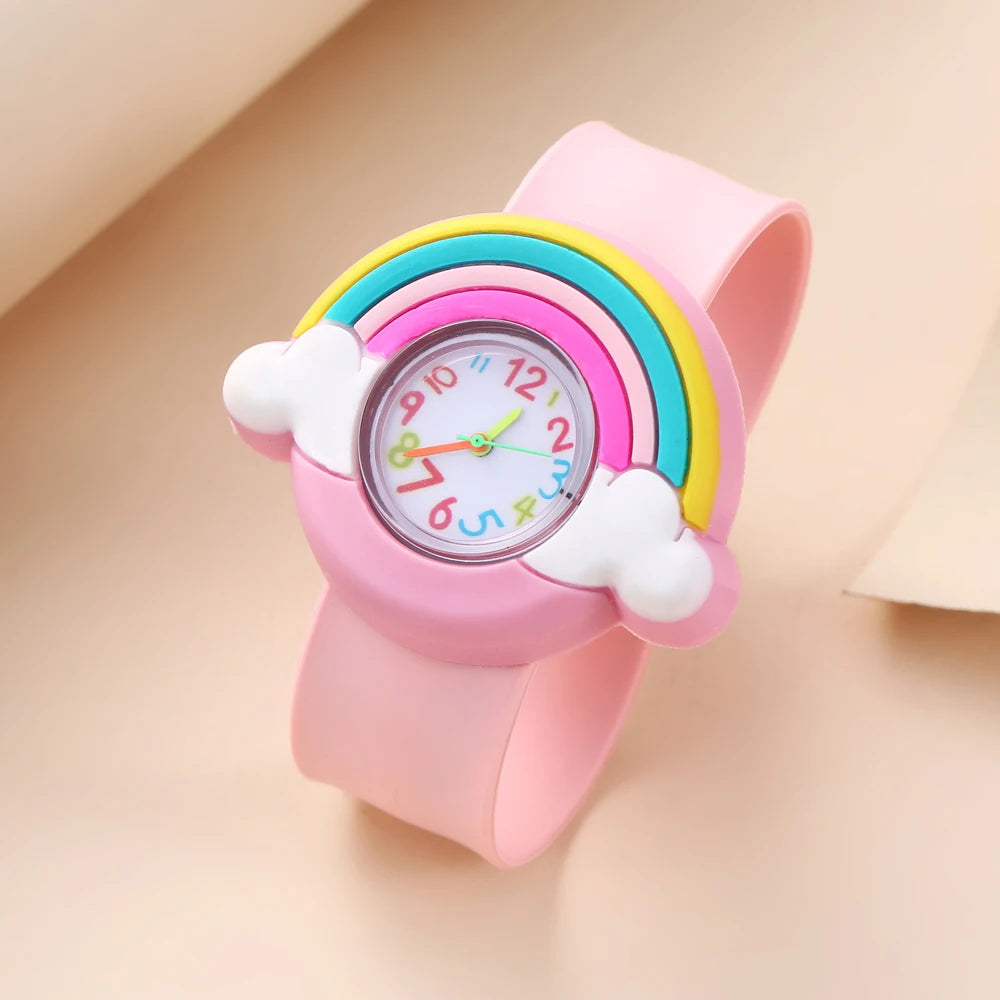Reloj de dibujos animados 3D para niños, astronauta, aves de corral, frutas, flores, cuarzo, arcoíris, amor, pastel de cumpleaños, regalo para bebé, juguete