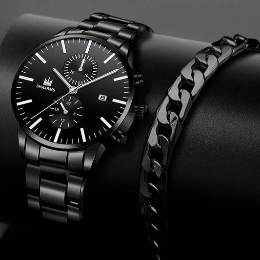 Reloj de cuarzo de negocios para hombre, cronógrafo con correa de acero inoxidable, tres ojos falsos, seis Pines, calendario