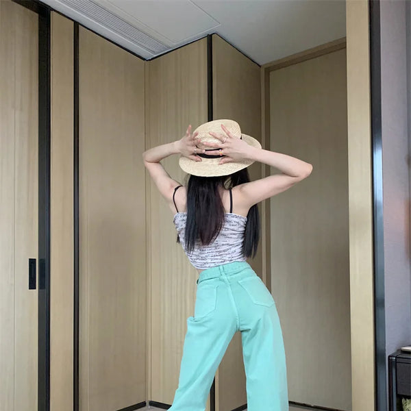 Pantalon Jean de tendencia para mujer, Pantalones vaqueros rasgados con hendidura casuales sueltos de pierna recta de cintura alta