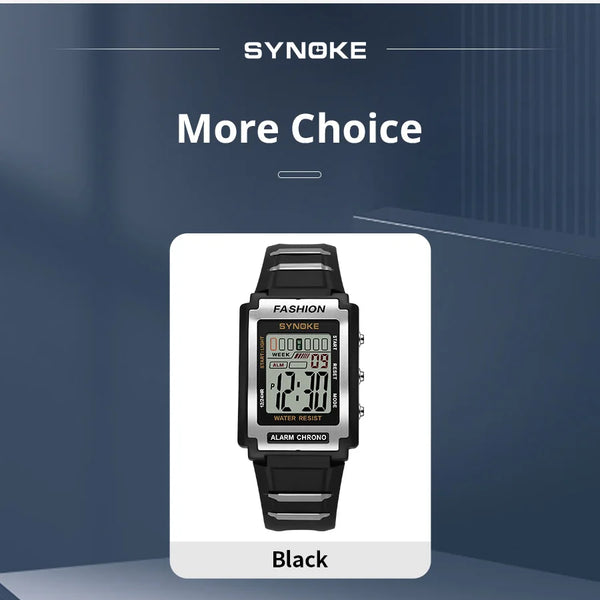 Reloj electrónico deportivo Rectangular para hombre, resistente al agua, luz nocturna de 50M, pantalla grande, despertador, estilo Retro de tendencia