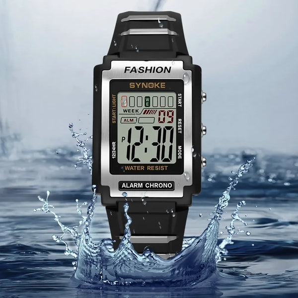 Reloj electrónico deportivo Rectangular para hombre, resistente al agua, luz nocturna de 50M, pantalla grande, despertador, estilo Retro de tendencia