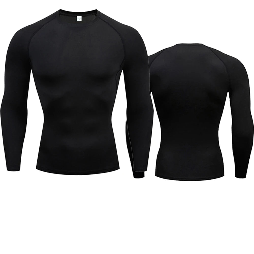 Camiseta de manga larga de compresión, camiseta negra de Fitness para hombre, ropa deportiva de secado rápido para gimnasio, protección solar, capa Base deportiva