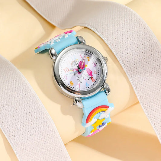 2025 nuevo Reloj para niños correa de silicona amor Arco Iris Pony niños Reloj de cuarzo bebé tiempo de estudio Reloj de niña Reloj Montre