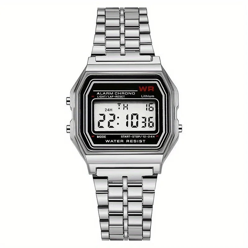 Reloj con correa de acero F91W, reloj de negocios para hombre, reloj de pulsera deportivo digital LED multifunción, reloj electrónico