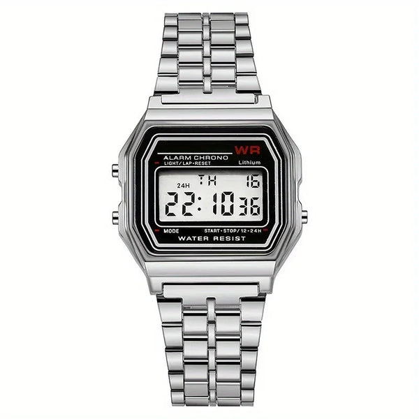 Reloj con correa de acero F91W, reloj de negocios para hombre, reloj de pulsera deportivo digital LED multifunción, reloj electrónico