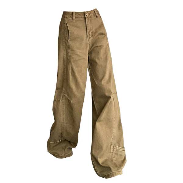 Pantalon vaquero de verano para mujer, pantalones vaqueros de color caqui de gran tamaño, pantalones drapeados de pierna ancha y cintura alta, estilo callejero americano