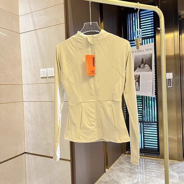 Chaqueta deportiva con cremallera para mujer, abrigos para entrenamiento y correr, cárdigan cálido de manga larga para gimnasio, chaqueta ajustada, ropa deportiva