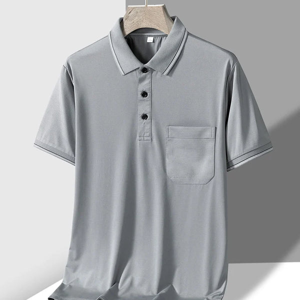 TFETTERS-Camiseta de manga corta para hombre, Polo de negocios antiarrugas con diseño de bolsillo Real, cuello vuelto