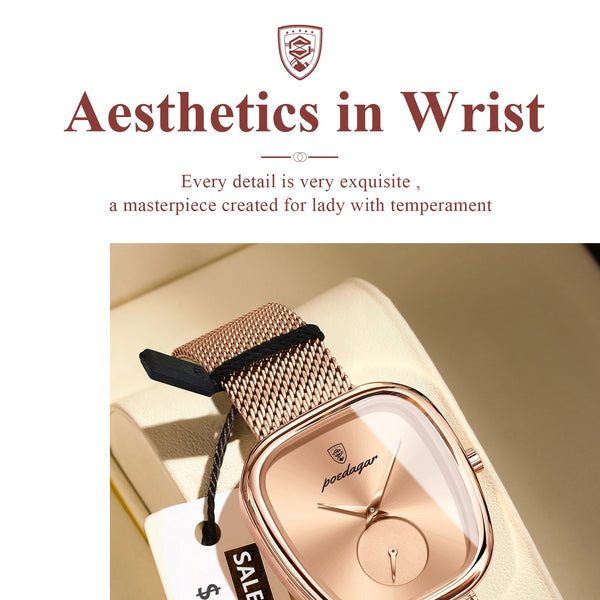 POEDAGAR, Reloj elegante de lujo a la moda para mujer, Reloj resistente al agua para mujer, relojes de cuarzo de acero inoxidable de malla para mujer, Reloj femenino