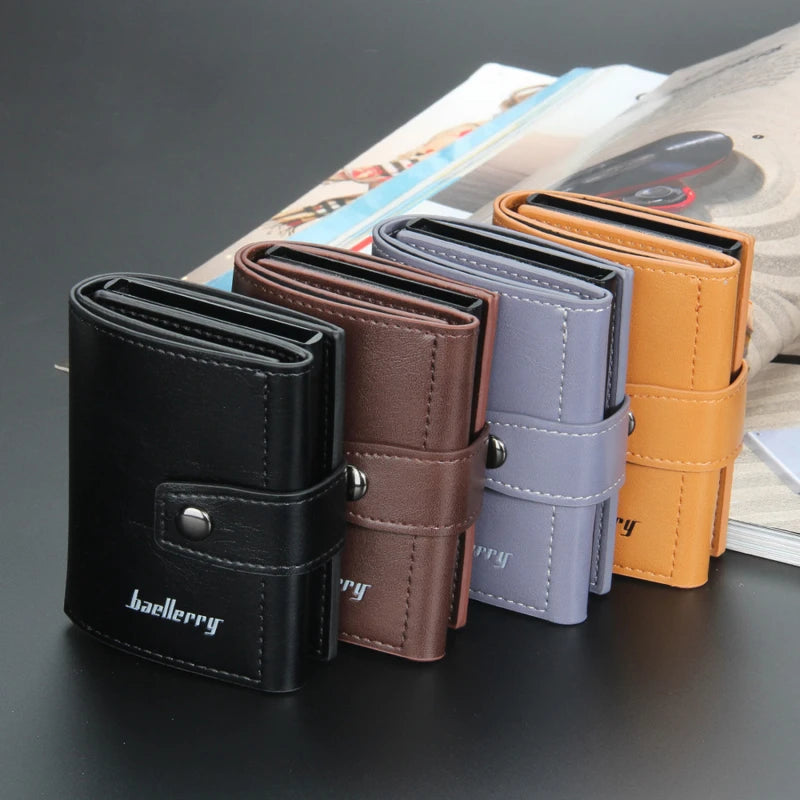 Tarjetero de cuero PU para hombre y mujer, tarjetero de identificación de negocios, Metal RFID, caja de aluminio Vintage, billetera para tarjetas, Nota de carbono, nuevo