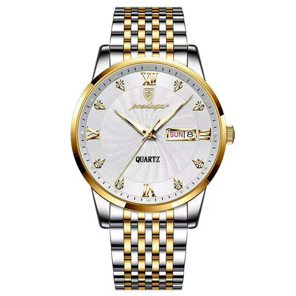 Reloj de lujo para hombre, reloj de pulsera de cuarzo resistente al agua con fecha luminosa y semana, reloj deportivo de moda de acero inoxidable para hombre