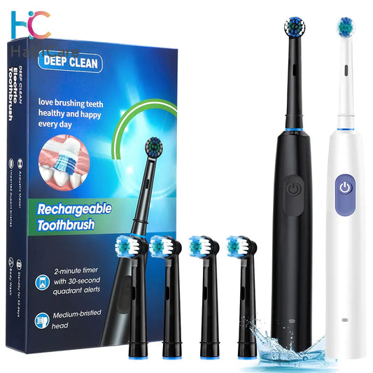 Cepillo de dientes eléctrico inteligente con sincronización giratoria, cepillo de dientes giratorio recargable con 4 cabezales, 5 modos de ajuste, blanqueamiento dental, coche Oral