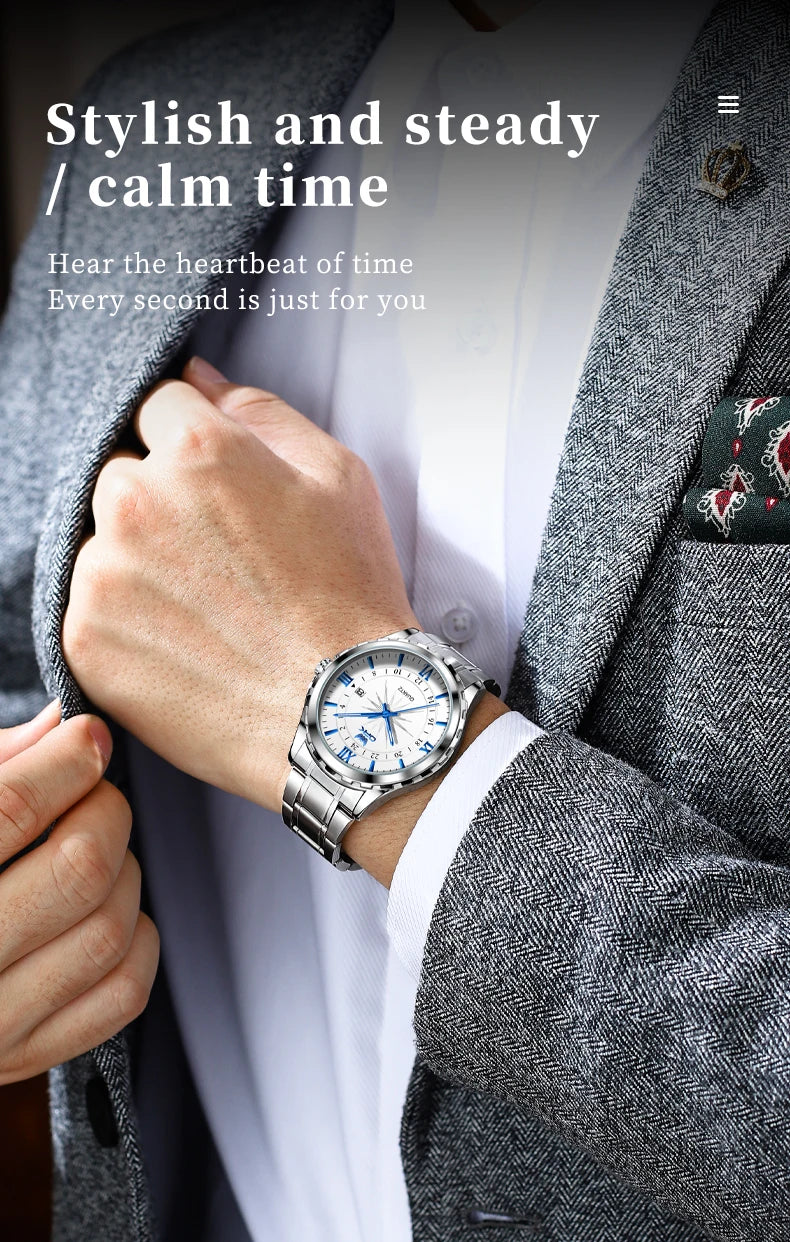 Reloj de cuarzo para hombre con doble calendario y correa de acero marca OPK