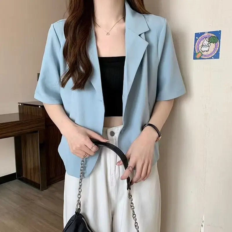 Chaqueta de traje de manga corta para mujer, Tops informales finos de nicho francés de verano 2025