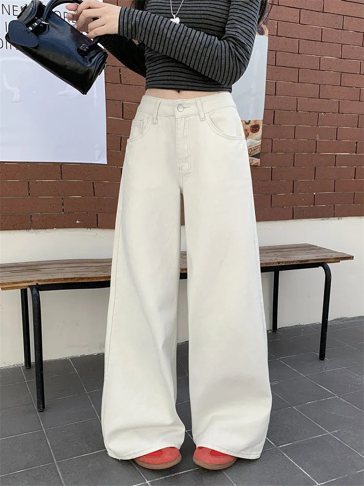 Pantalones vaqueros holgados blancos para mujer, nueva moda coreana informal Y2k, pantalones vaqueros holgados de cintura