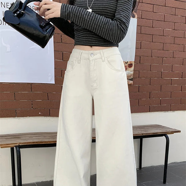 Pantalones vaqueros holgados blancos para mujer, nueva moda coreana informal Y2k, pantalones vaqueros holgados de cintura