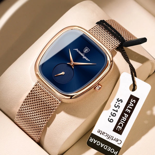 POEDAGAR, Reloj elegante de lujo a la moda para mujer, Reloj resistente al agua para mujer, relojes de cuarzo de acero inoxidable de malla para mujer, Reloj femenino