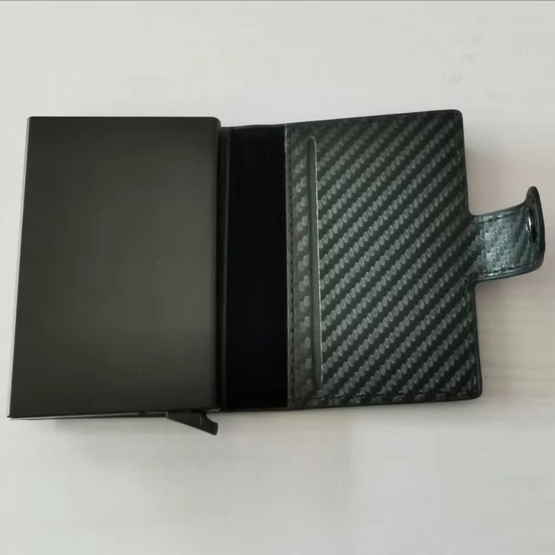 Billetera con tarjetero de fibra de carbono para hombre, cartera minimalista emergente delgada de Metal inteligente Rfid, monedero pequeño negro, Vallet de Metal