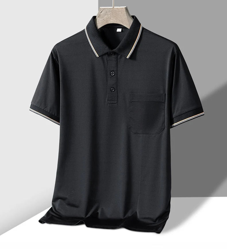 TFETTERS-Camiseta de manga corta para hombre, Polo de negocios antiarrugas con diseño de bolsillo Real, cuello vuelto