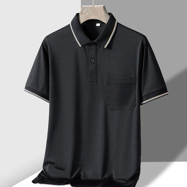 TFETTERS-Camiseta de manga corta para hombre, Polo de negocios antiarrugas con diseño de bolsillo Real, cuello vuelto